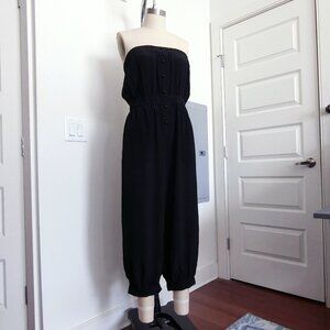 MM Couture Black 100% Silk Strapless Jumpsuit Size M